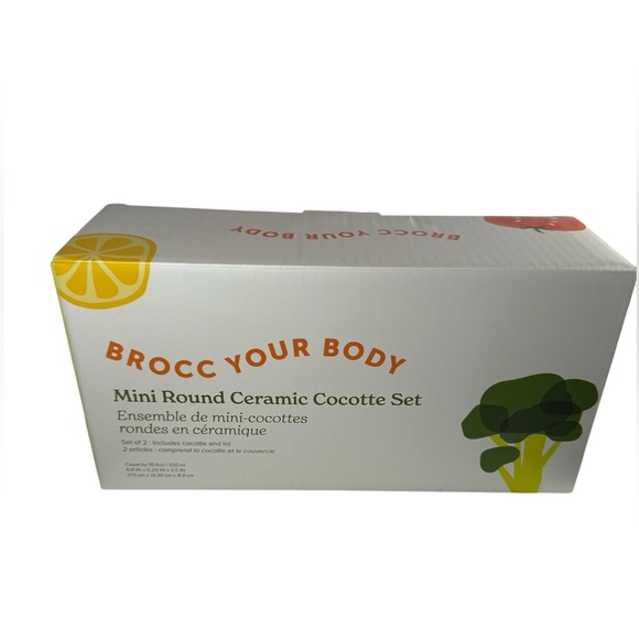 NIB Brocc Your Body Mini Round Ceramic Cocotte Set of 2 - Picture 2 of 8